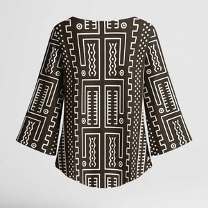 Mali Mud Cloth Kimono Sleeve Blouse Bogolanfini Pattern