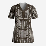 Mali Mud Cloth Bogolanfini Pattern Scrub Top - African Pride