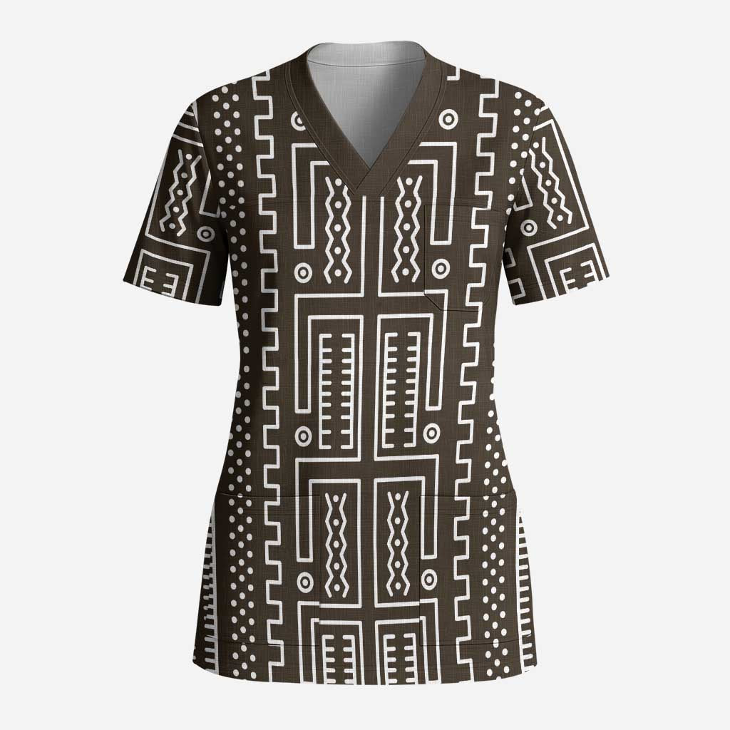 Mali Mud Cloth Bogolanfini Pattern Scrub Top - African Pride