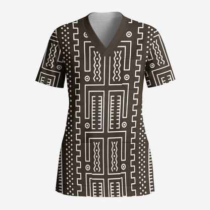 Mali Mud Cloth Bogolanfini Pattern Scrub Top - African Pride