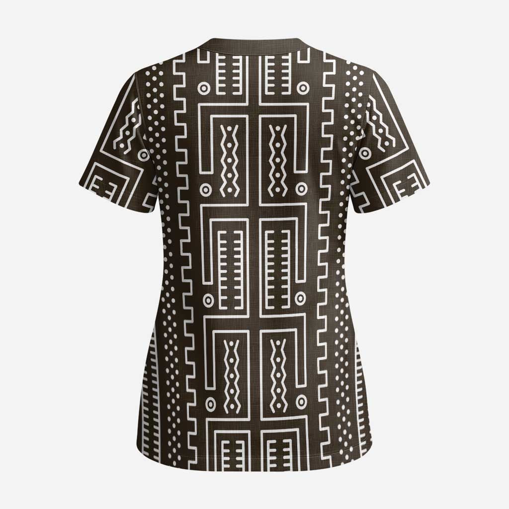 Mali Mud Cloth Bogolanfini Pattern Scrub Top - African Pride