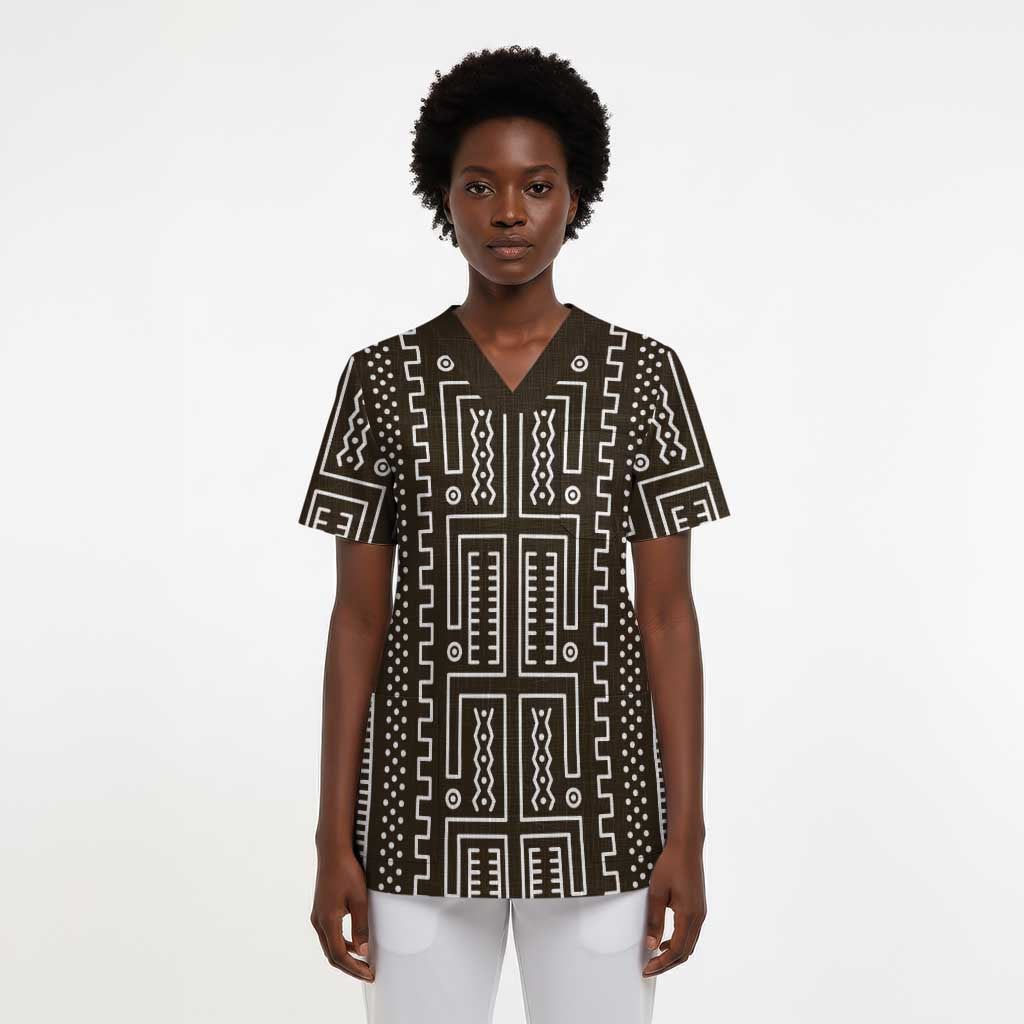 Mali Mud Cloth Bogolanfini Pattern Scrub Top - African Pride