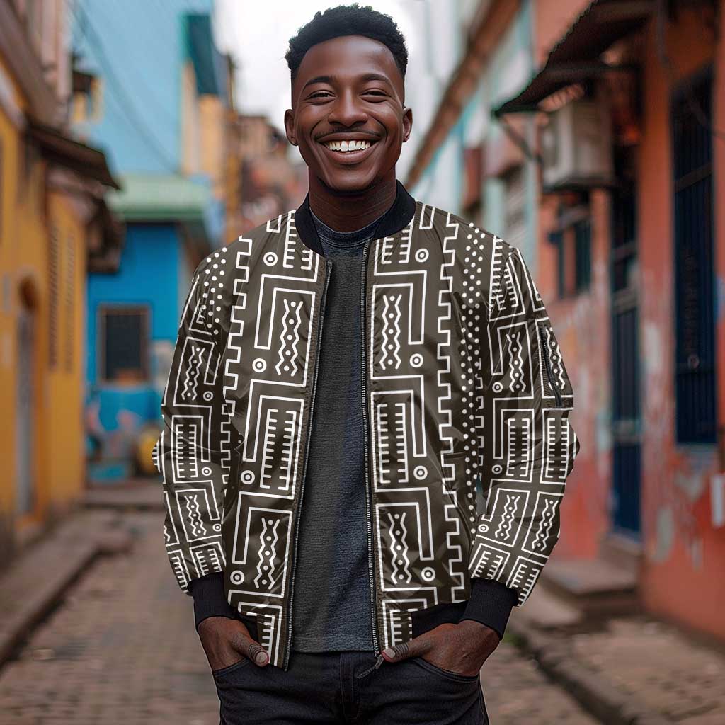 Mali Mud Cloth Bogolanfini Pattern Sleeve Zip Bomber Jacket - African Pride