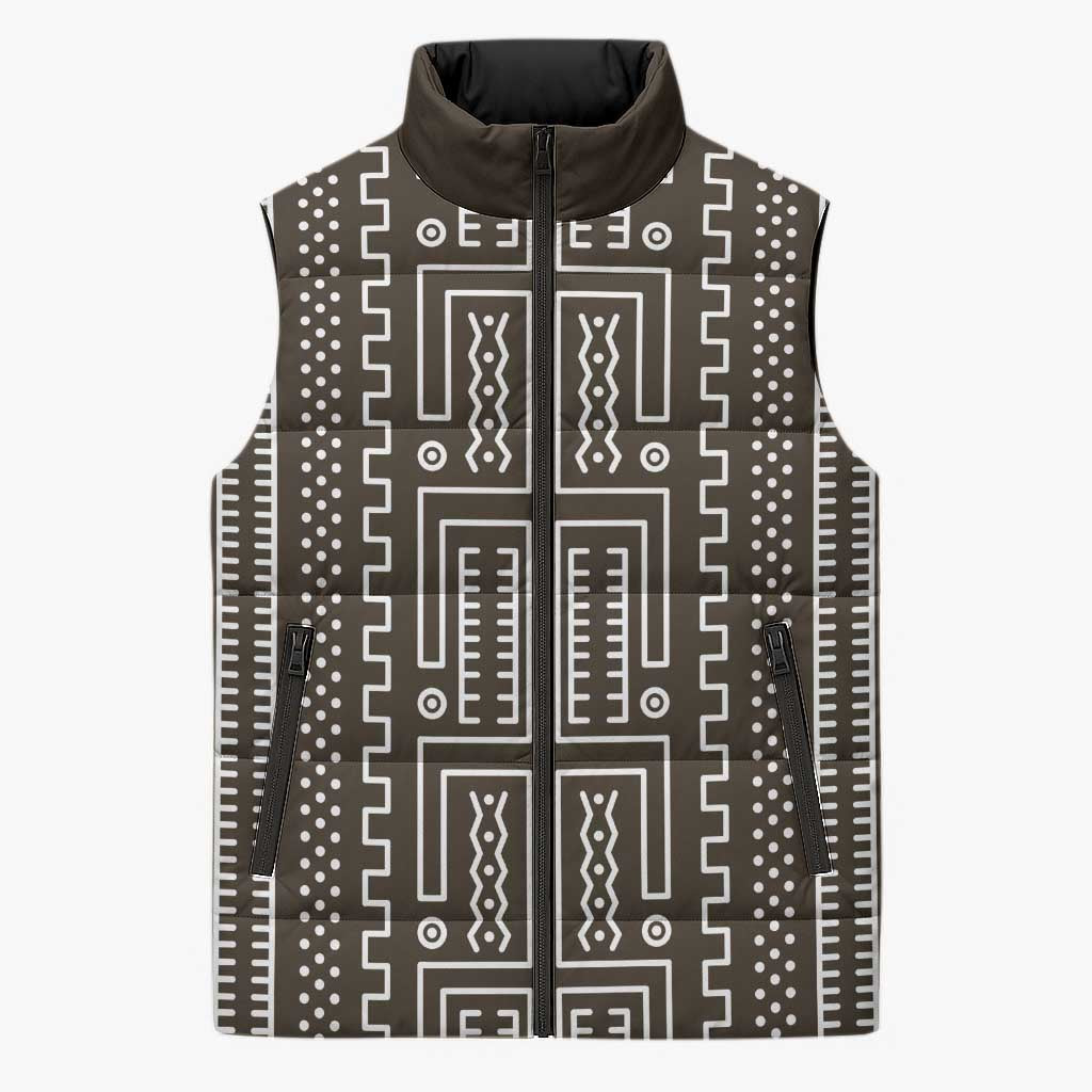Mali Mud Cloth Sleeveless Puffer Jacket Bogolanfini Pattern