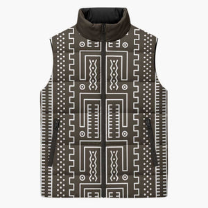 Mali Mud Cloth Sleeveless Puffer Jacket Bogolanfini Pattern