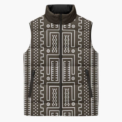 Mali Mud Cloth Sleeveless Puffer Jacket Bogolanfini Pattern