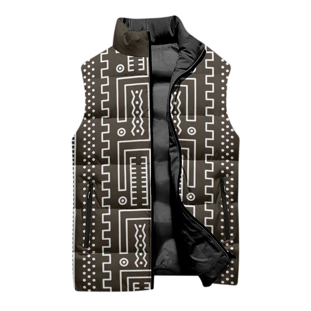 Mali Mud Cloth Sleeveless Puffer Jacket Bogolanfini Pattern