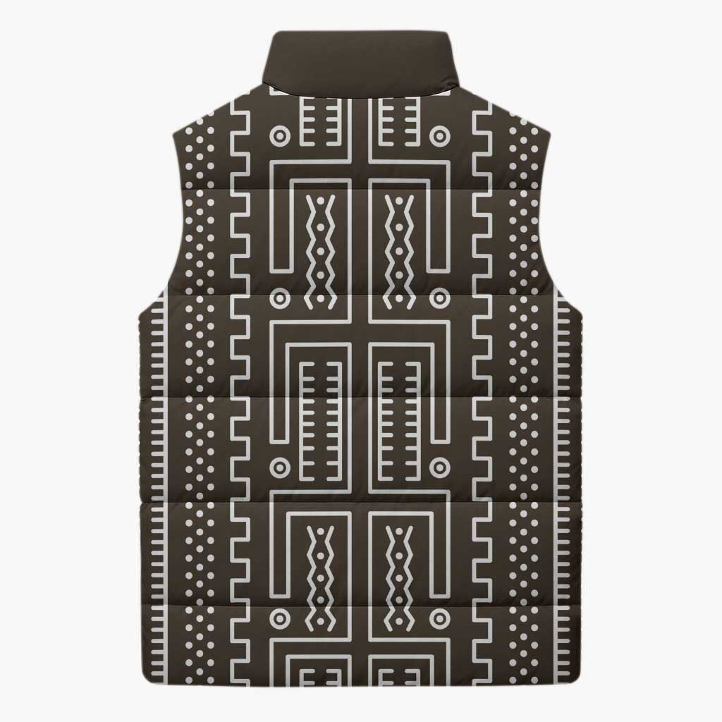 Mali Mud Cloth Sleeveless Puffer Jacket Bogolanfini Pattern