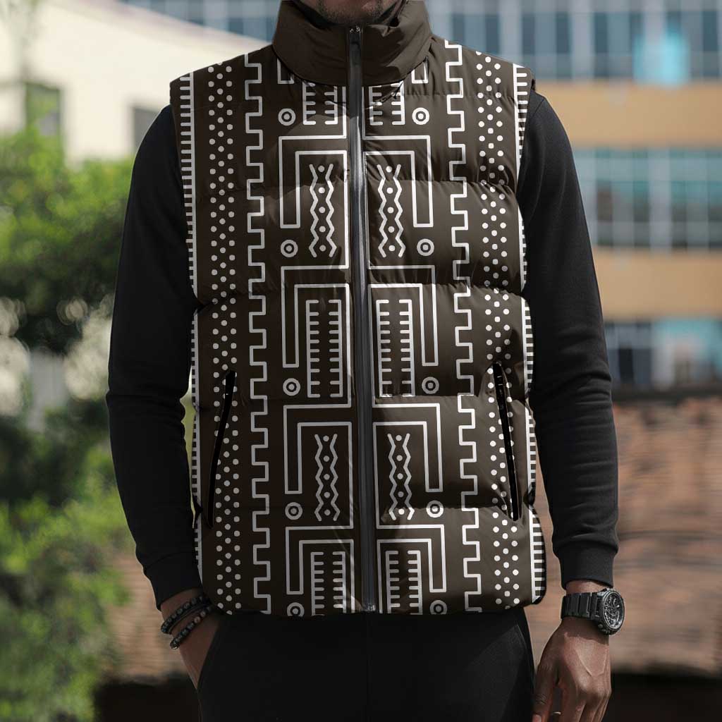 Mali Mud Cloth Sleeveless Puffer Jacket Bogolanfini Pattern