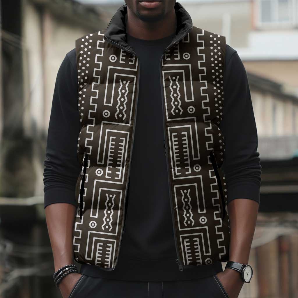 Mali Mud Cloth Sleeveless Puffer Jacket Bogolanfini Pattern
