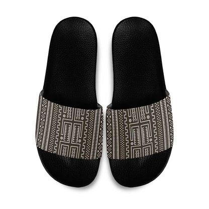 Mali Mud Cloth Slide Sandals Bogolanfini Pattern