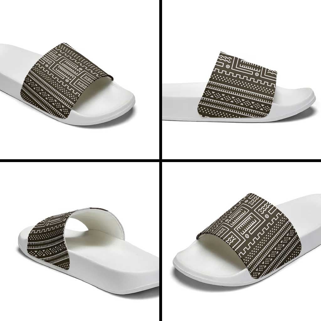 Mali Mud Cloth Slide Sandals Bogolanfini Pattern