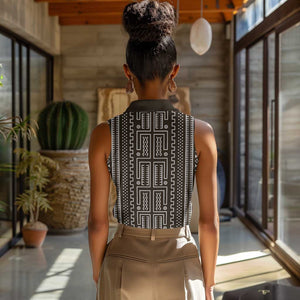 Mali Mud Cloth Bogolanfini Pattern Women Sleeveless Polo Shirt - African Pride