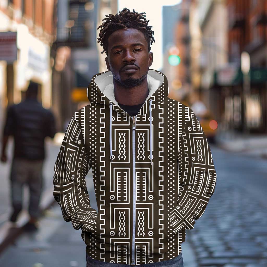 Mali Mud Cloth Bogolanfini Pattern Zip Hoodie - African Pride