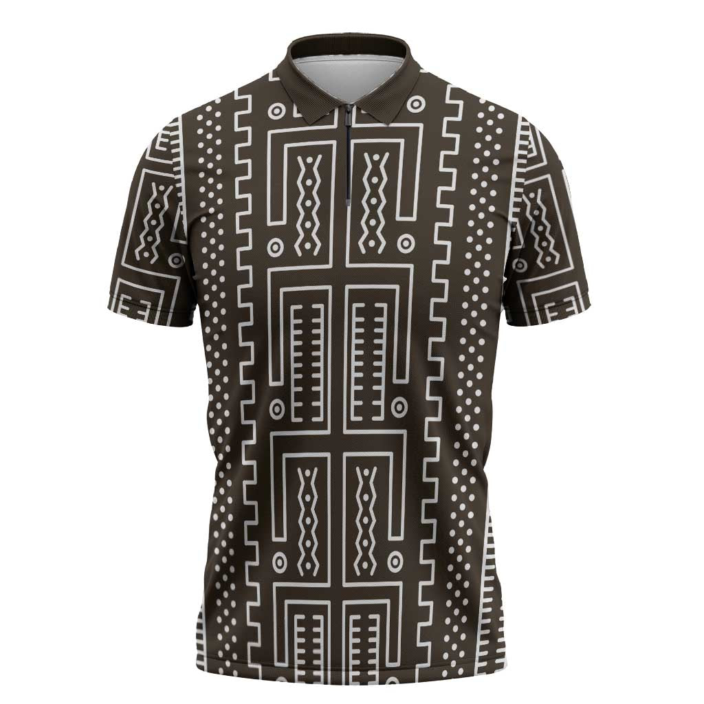 Mali Mud Cloth Zipper Polo Shirt Bogolanfini Pattern