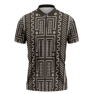Mali Mud Cloth Zipper Polo Shirt Bogolanfini Pattern