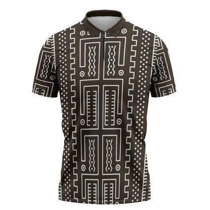 Mali Mud Cloth Zipper Polo Shirt Bogolanfini Pattern