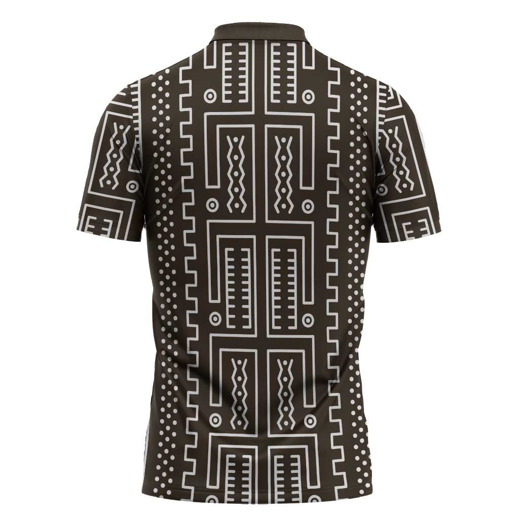 Mali Mud Cloth Zipper Polo Shirt Bogolanfini Pattern