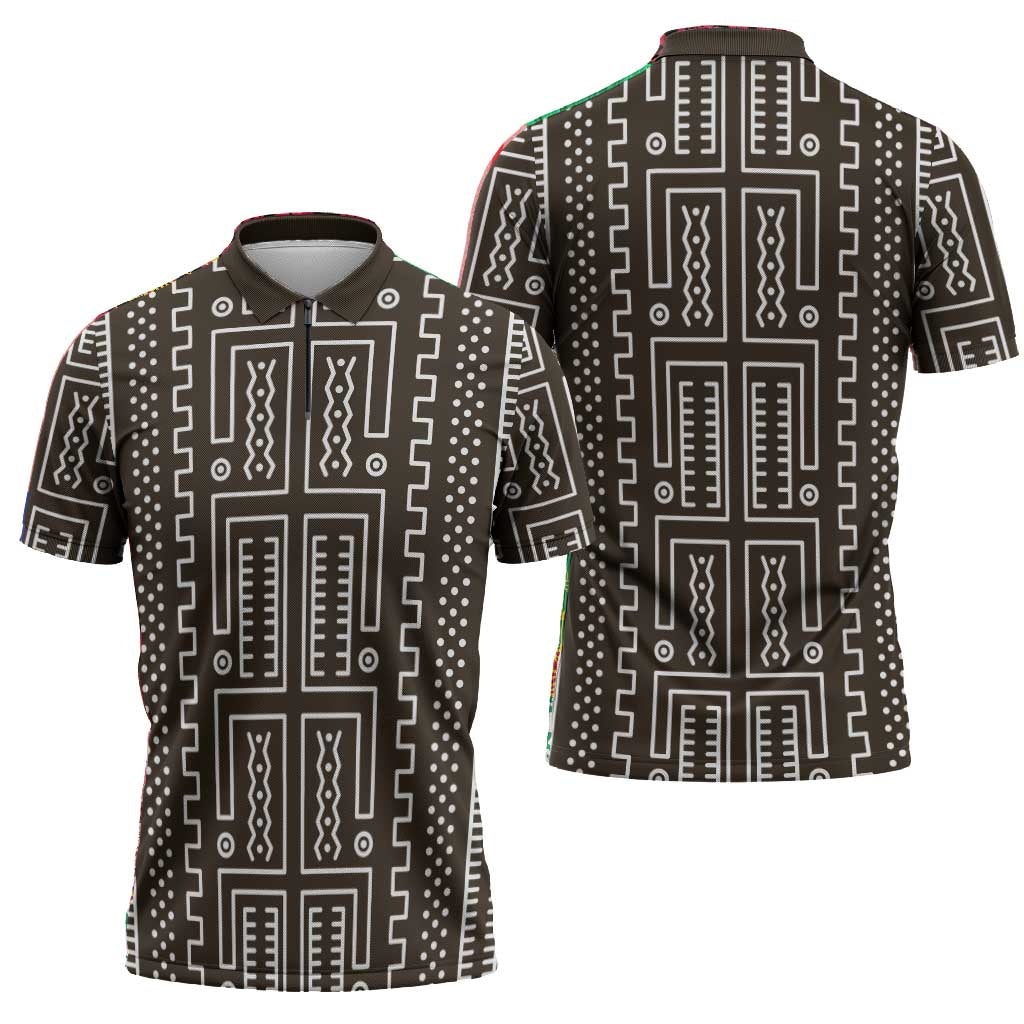 Mali Mud Cloth Zipper Polo Shirt Bogolanfini Pattern