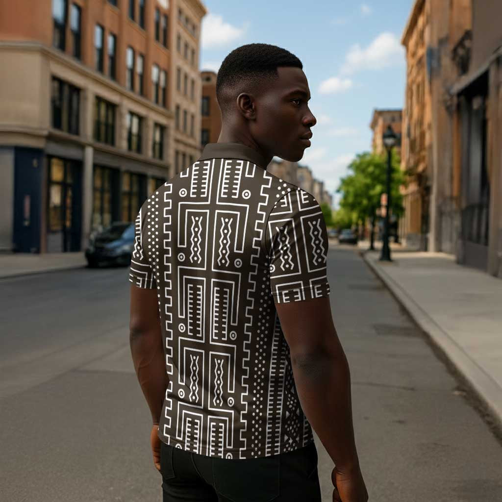 Mali Mud Cloth Zipper Polo Shirt Bogolanfini Pattern