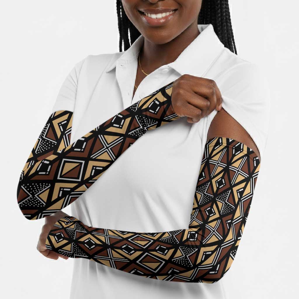 Mali Mud Cloth Legacy Pattern Arm Sleeves Ethnic Geometry Style