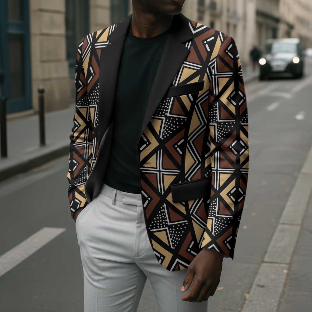 Mali Mud Cloth Legacy Pattern Blazer Ethnic Geometry Style