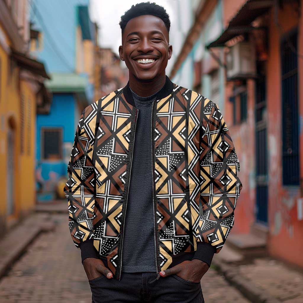 Mali Mud Cloth Legacy Bomber Jacket African Tribal Pattern - African Pride