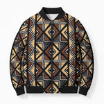 Mali Mud Cloth Legacy Pattern Bomber Puffer Jacket Ethnic Geometry Style