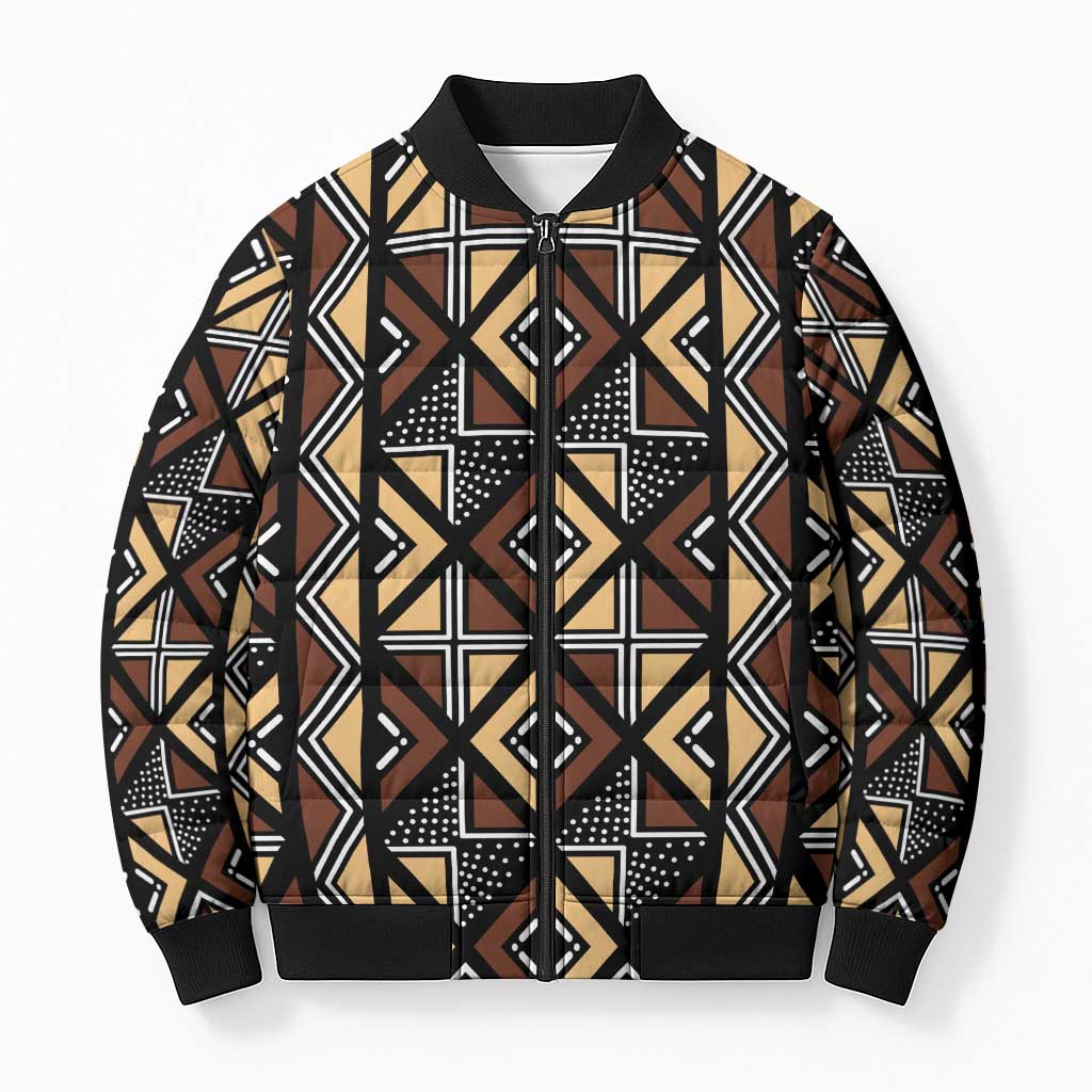 Mali Mud Cloth Legacy Pattern Bomber Puffer Jacket Ethnic Geometry Style