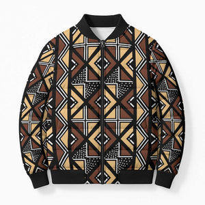 Mali Mud Cloth Legacy Pattern Bomber Puffer Jacket Ethnic Geometry Style