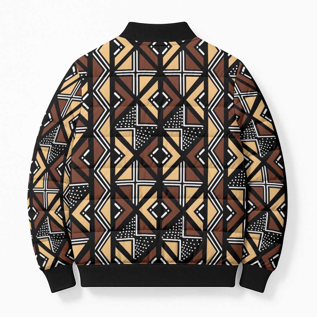Mali Mud Cloth Legacy Pattern Bomber Puffer Jacket Ethnic Geometry Style