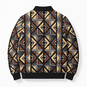 Mali Mud Cloth Legacy Pattern Bomber Puffer Jacket Ethnic Geometry Style