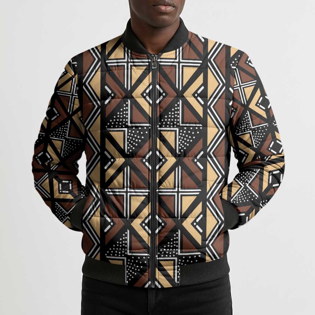 Mali Mud Cloth Legacy Pattern Bomber Puffer Jacket Ethnic Geometry Style