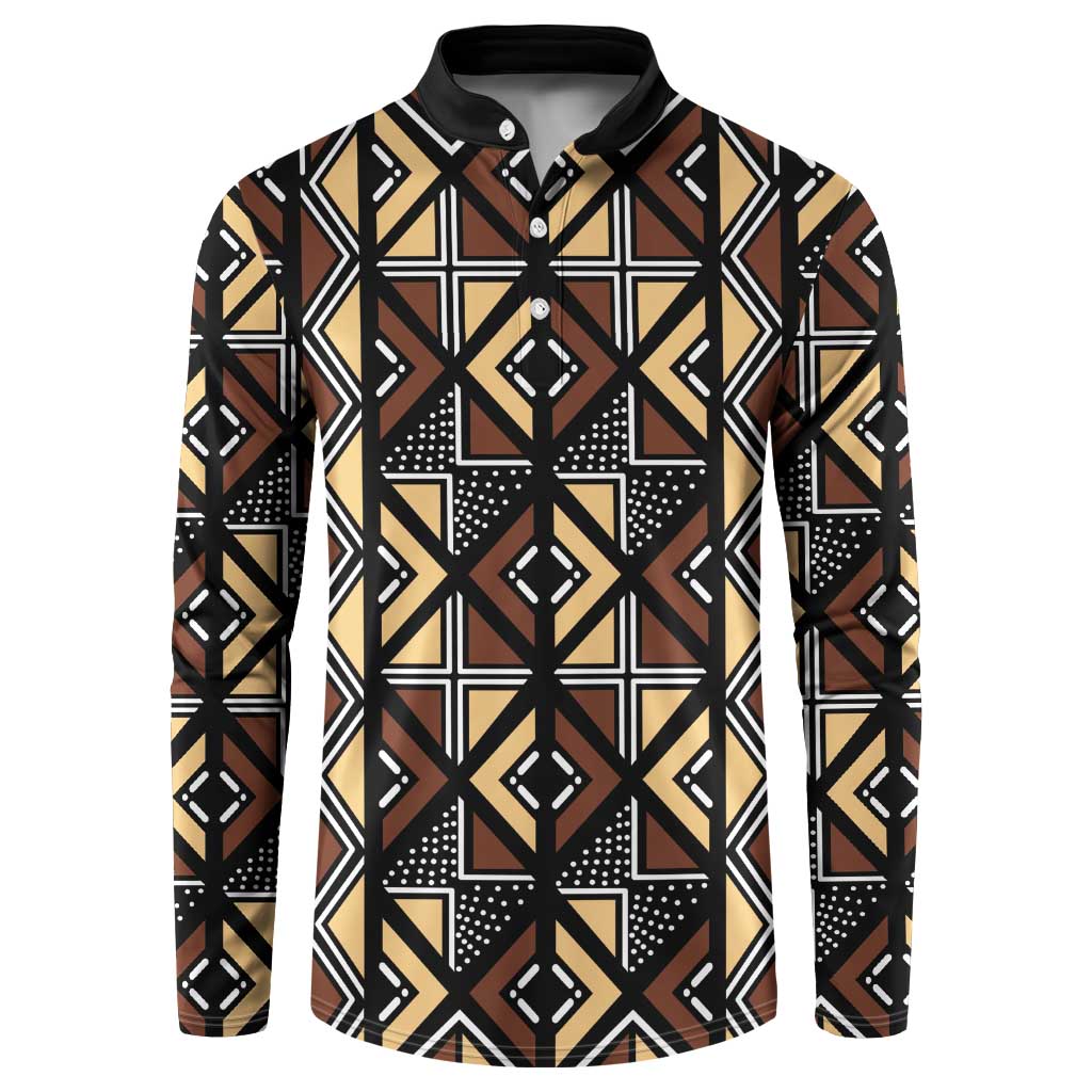 Mali Mud Cloth Legacy Pattern Button Sweatshirt Ethnic Geometry Style