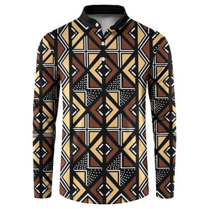 Mali Mud Cloth Legacy Pattern Button Sweatshirt Ethnic Geometry Style