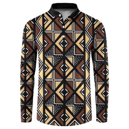 Mali Mud Cloth Legacy Pattern Button Sweatshirt Ethnic Geometry Style