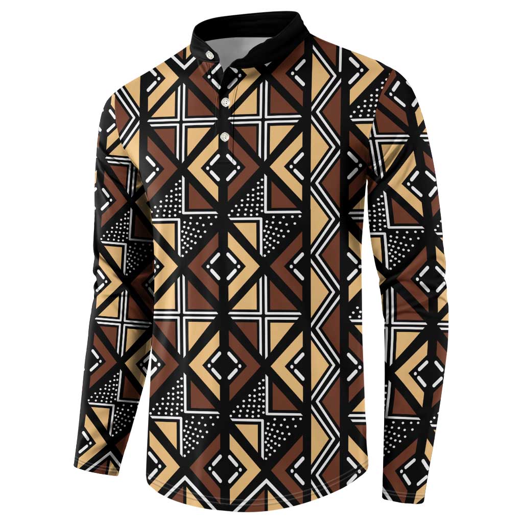 Mali Mud Cloth Legacy Pattern Button Sweatshirt Ethnic Geometry Style