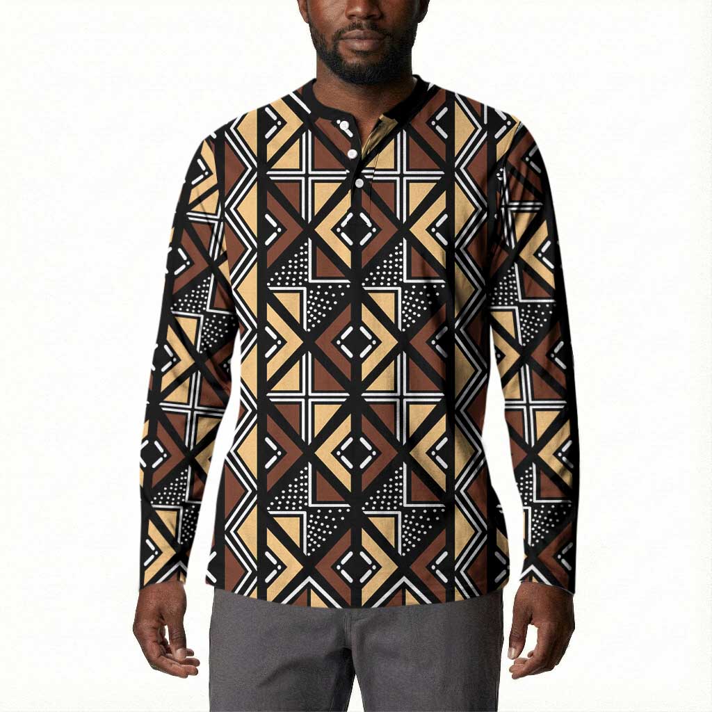 Mali Mud Cloth Legacy Pattern Button Sweatshirt Ethnic Geometry Style