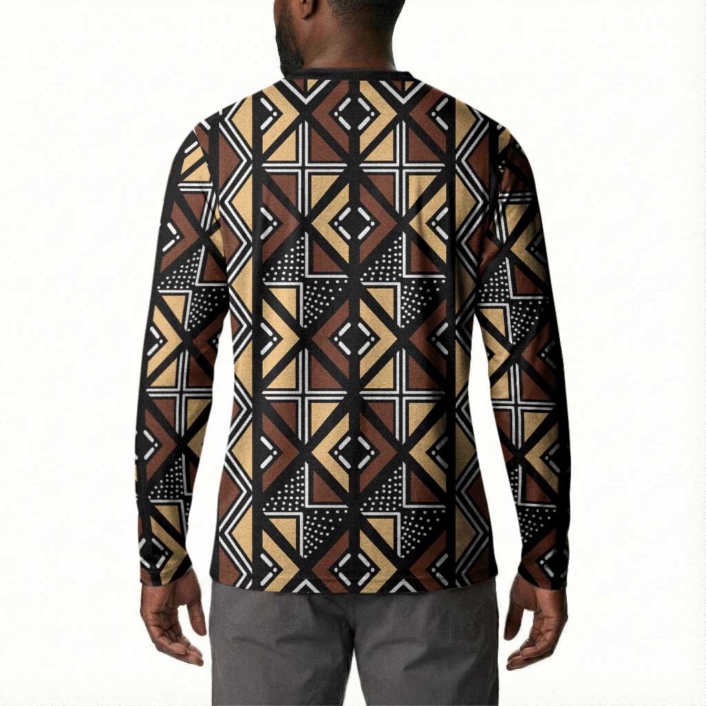 Mali Mud Cloth Legacy Pattern Button Sweatshirt Ethnic Geometry Style