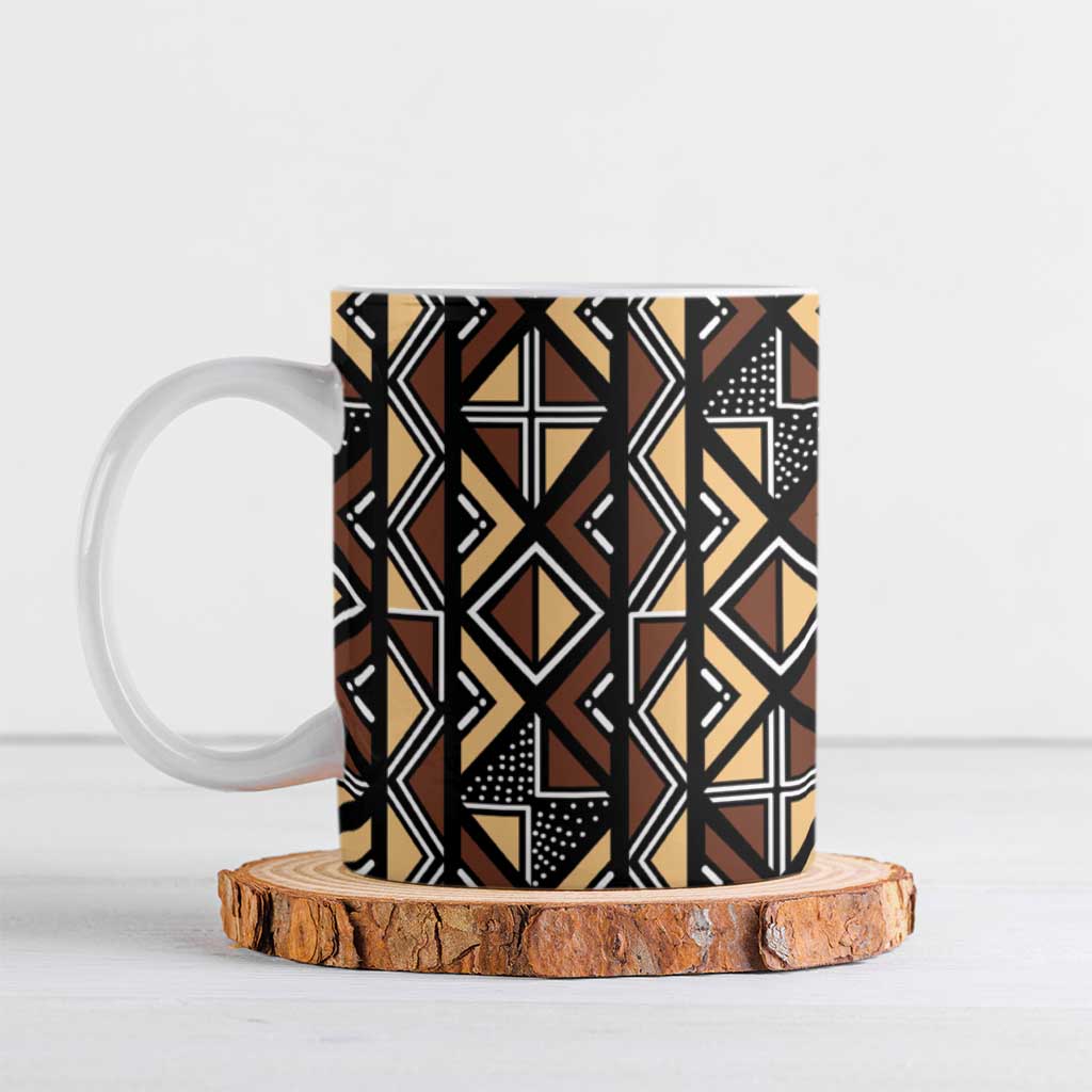 Mali Mud Cloth Legacy Pattern Ceramic Mug Ethnic Geometry Style