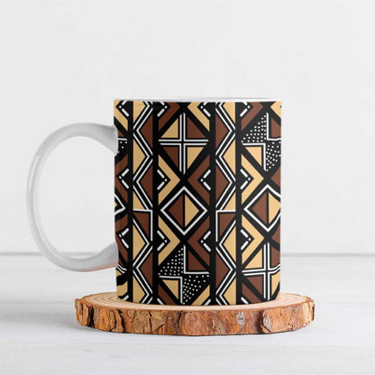Mali Mud Cloth Legacy Pattern Ceramic Mug Ethnic Geometry Style