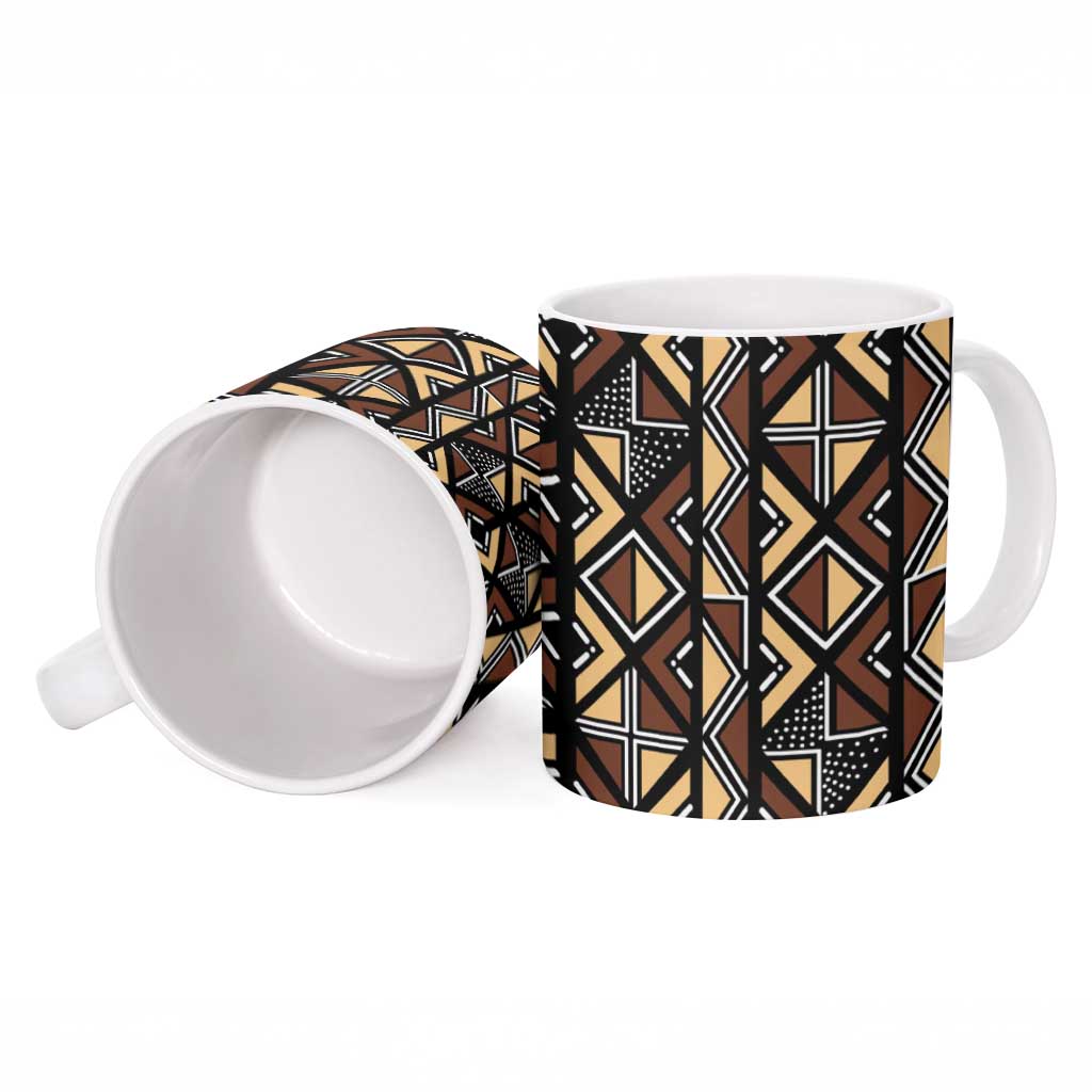Mali Mud Cloth Legacy Pattern Ceramic Mug Ethnic Geometry Style