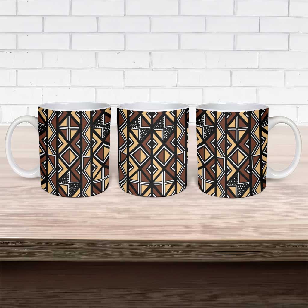 Mali Mud Cloth Legacy Pattern Ceramic Mug Ethnic Geometry Style
