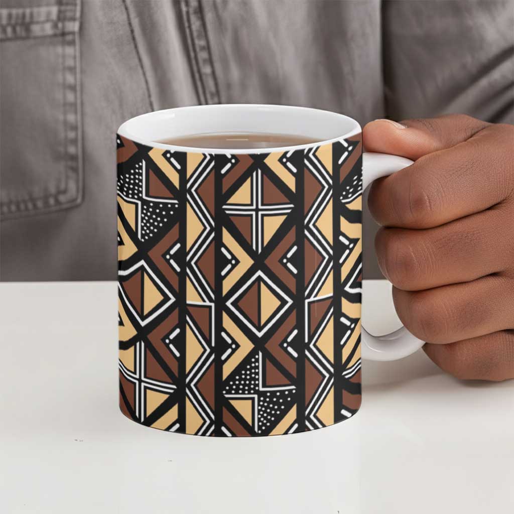 Mali Mud Cloth Legacy Pattern Ceramic Mug Ethnic Geometry Style