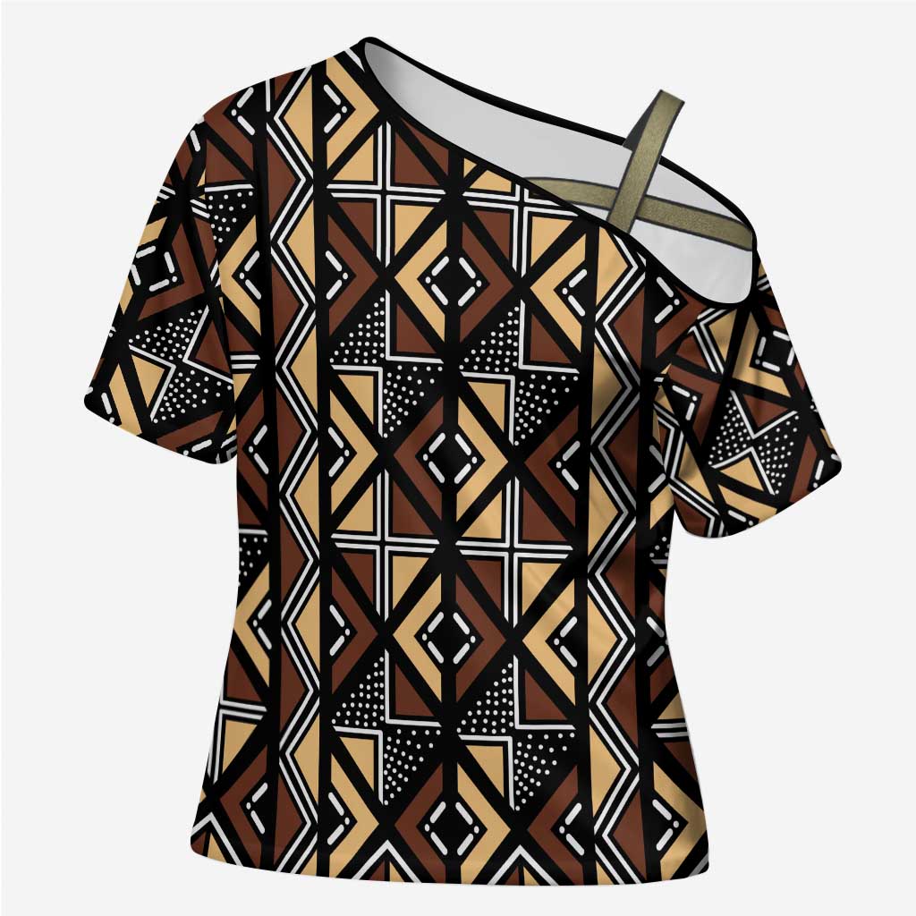 Mali Mud Cloth Legacy Pattern Cross Shoulder Shirt Ethnic Geometry Style