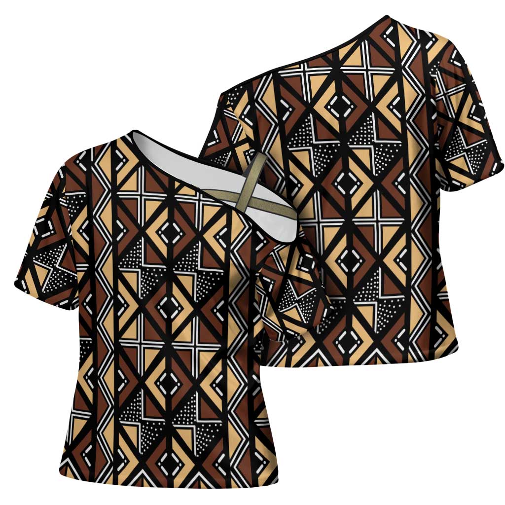 Mali Mud Cloth Legacy Pattern Cross Shoulder Shirt Ethnic Geometry Style