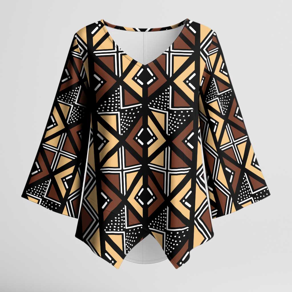 Mali Mud Cloth Legacy Pattern Kimono Sleeve Blouse Ethnic Geometry Style