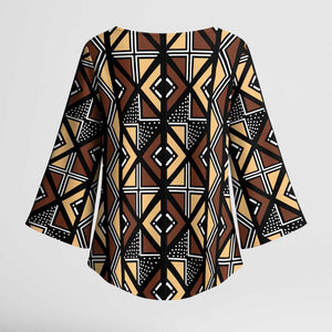 Mali Mud Cloth Legacy Pattern Kimono Sleeve Blouse Ethnic Geometry Style
