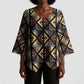Mali Mud Cloth Legacy Pattern Kimono Sleeve Blouse Ethnic Geometry Style