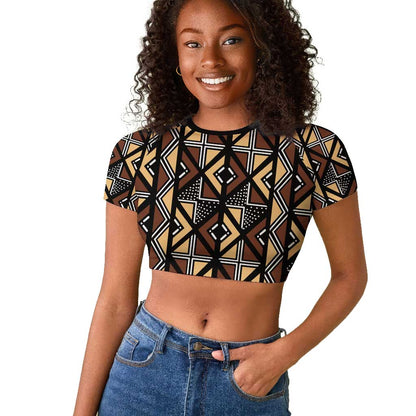 Mali Mud Cloth Legacy Raglan Cropped T shirt African Tribal Pattern - African Pride